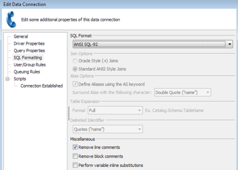 Edit ADO Connection dialog in MAPS - SQL Formatting.  On the SQL Formatting tab, select ANSI SQL-92 as the SQL Format.